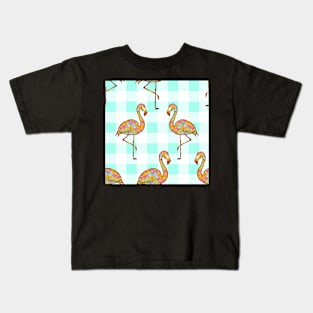 blue, squares , mint , colorful, flamingo, glitter, gold, summer, pattern, funny, sunny Kids T-Shirt